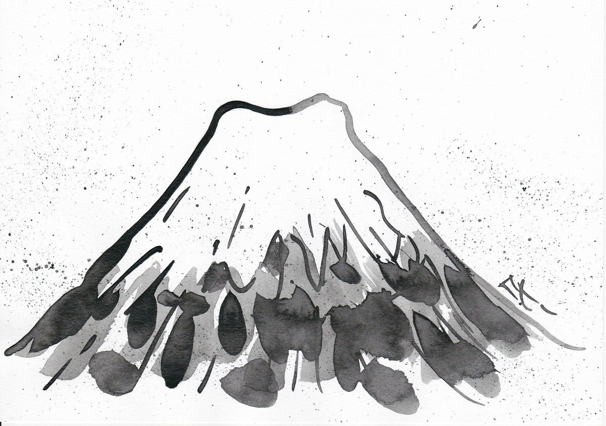 Expressive Landscape Ink Drawing By Lionel Le Jeune, 8 X 6", Mont Fuji, Original Artwork