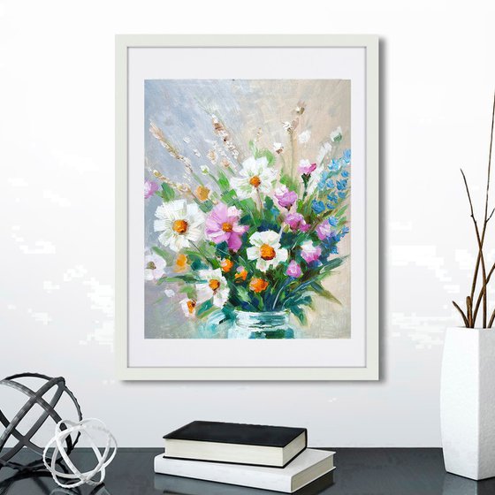 Bouquet of wild flowers oil painting