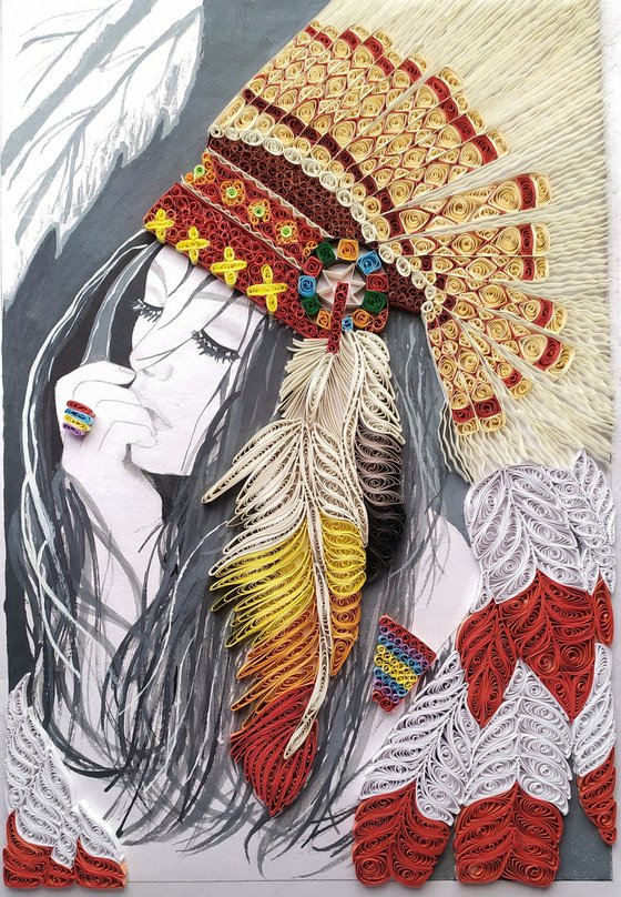 Tribal feather girl portrait