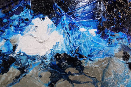 Blue Genetics 120cm x 120cm Blue White Textured Abstract Art