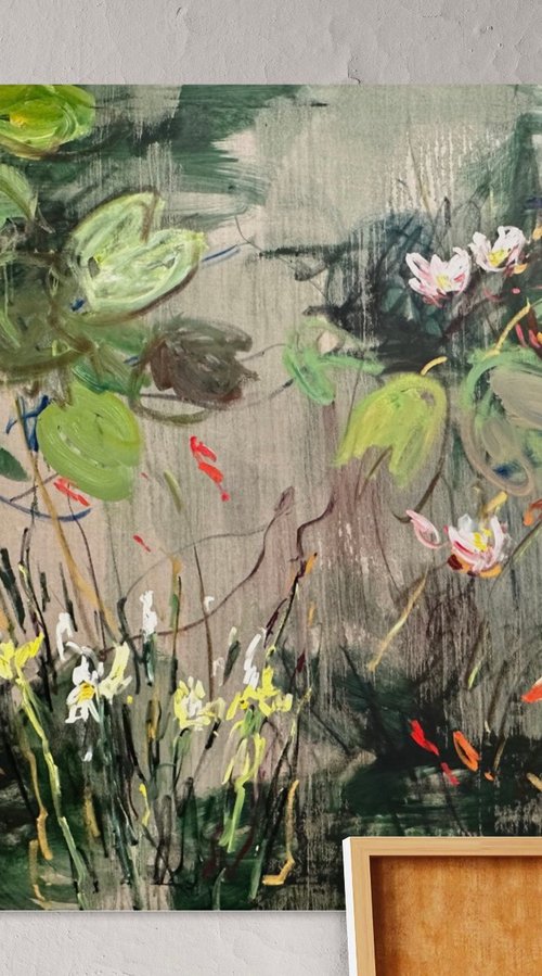 Water lilies. Summer pond by Lilia Orlova-Holmes