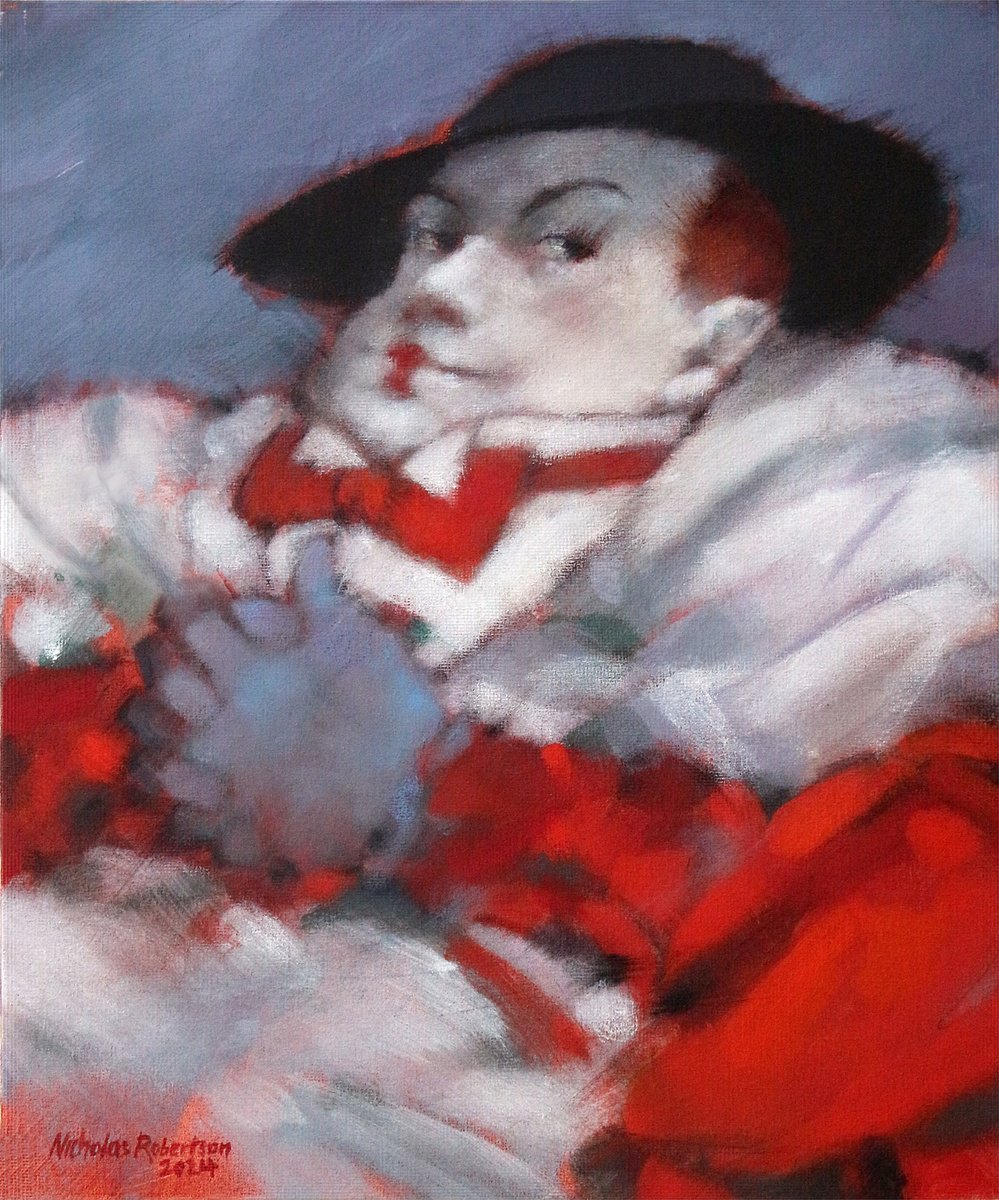 Portrait Acrylic Painting By Nicholas Robertson, 10 X 12", Pantomimist, Original Artwork