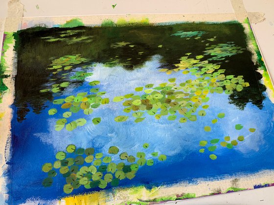 Water lilies pond ! Monet’s water lilies, A3 painting on paper