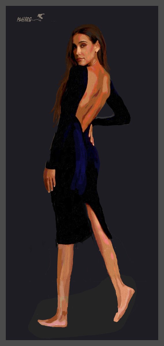 Impressionistic Portrait Painting By Joe Mcharg, 30 X 61, Little Black Dress #3, Original Artwork