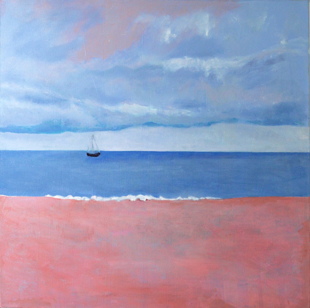 Organic Landscape Oil Painting By Cristian Valentich, 31 X 31, Mediterranean Seascape, Original Artwork