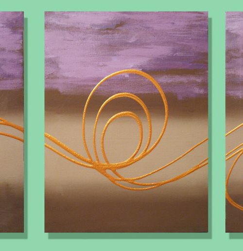 Purple and gold  3 panel canvas wall abstract by Stuart Wright