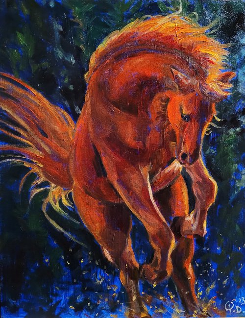 Night Horse, Original Oil Painting, Contemporary,2023, US by QI Debrah