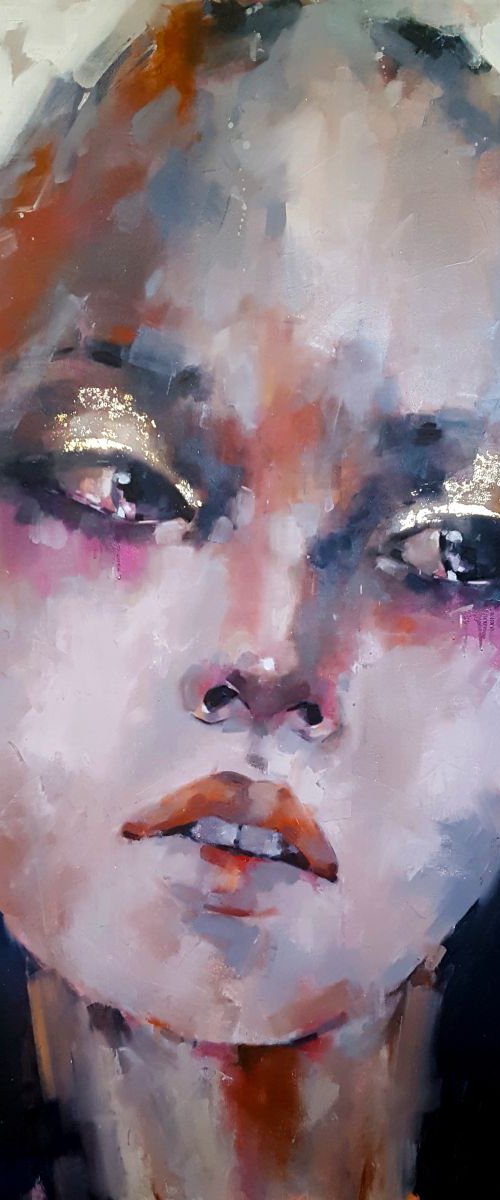 6-14-16 head study with gold eye makeup by Thomas Donaldson