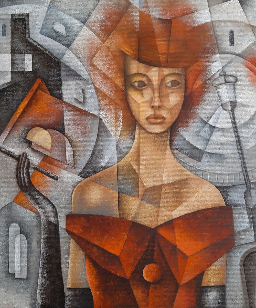 Geometric Portrait Oil Painting By Eugene Ivanov, 20 X 24, Wednesday Morning, Original Artwork