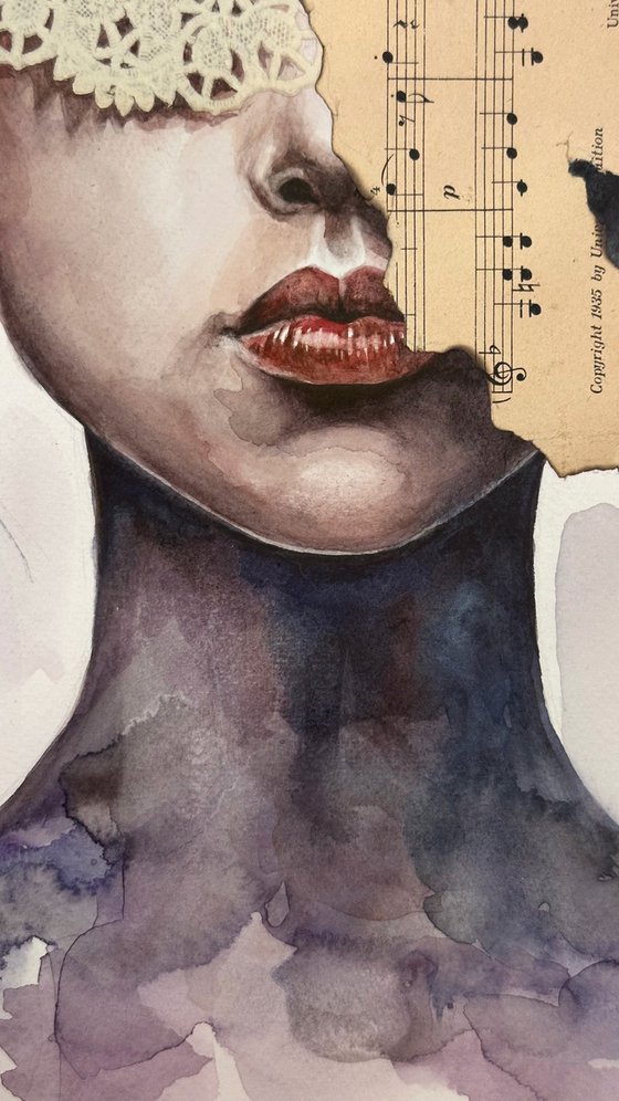 Watercolor Female Portrait Music Collage