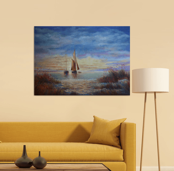 Sunrise in the Bay:linen, oil, 79x109