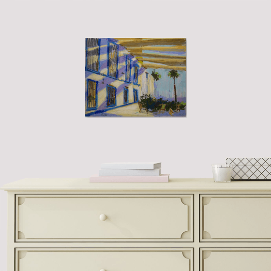 Cordoba shadows. Oil pastel painting. Small interior travel decor gift spain andalucia shadow original impression