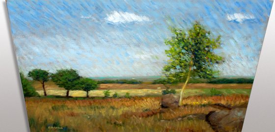 Impressionist field and trees in English landscape, Leicestershire