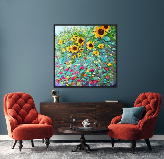 Abstract garden sunflowers