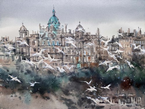 Birds of Edinburgh 2. Original painting, handmade work, gift, watercolour art. by Galina Poloz