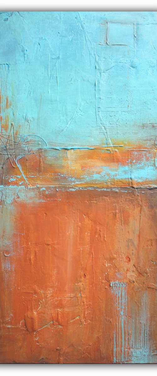 Uncovered Orange - Orange and Blue Texture Art by Elizabeth Moran