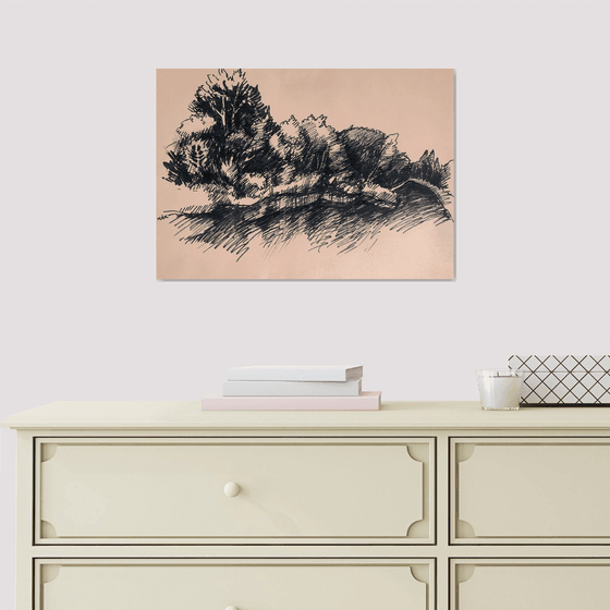 LANDSCAPE - graphics black marker on colored paper idea for gift home decor gift for him