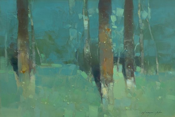 Emerald Trees, Original oil painting, Handmade artwork, One of a kind