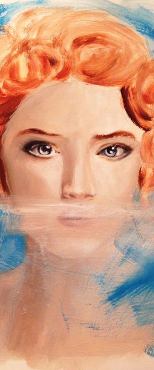 lady 5- original oil on paper. portrait modern style- 22 x 30 cm (9' x 12') by Carlo Toma