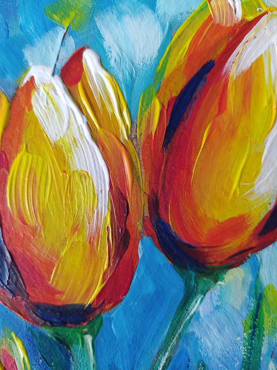 Spring - flowers, tulips artylic, acrylic painting,  flowers, still life, flowers of tulips, flowers acrylic