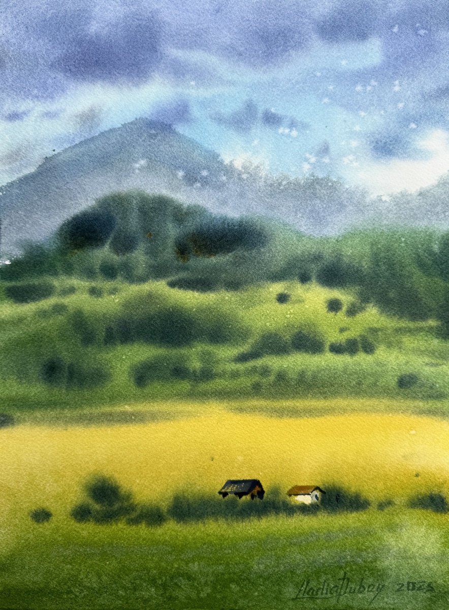 Impressionistic Landscape Watercolour By Nadiia Dubei, 11 X 15", Ukrainian Fields, Original Artwork