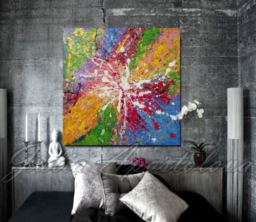 Original Contemporary Colorful Abstract Painting, Floral Abstract Art, Multicolored, Rainbow, Surreal Abstraction, Modern Painting, Rich Texture, Zen, Ready to Hang Canvas Art ''Blooming‬ Emotions'' by Julia Apostolova