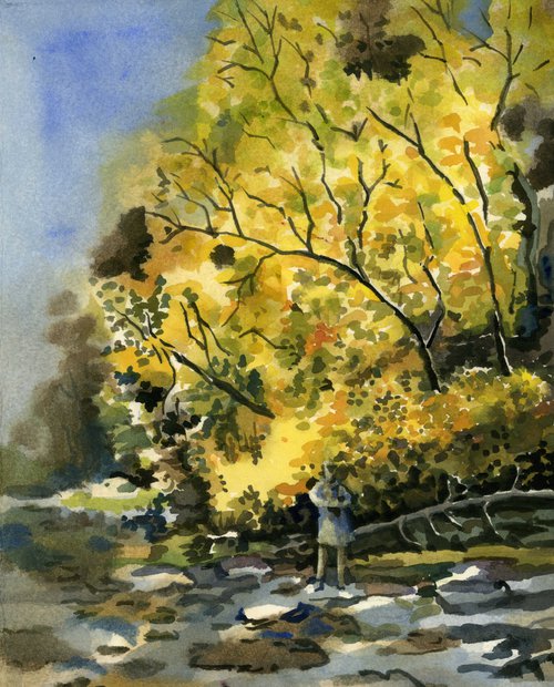 Autumn outing watercolor landscape by Alfred  Ng