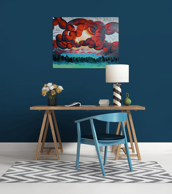 Sunset (90x70cm, cubism, oil painting)