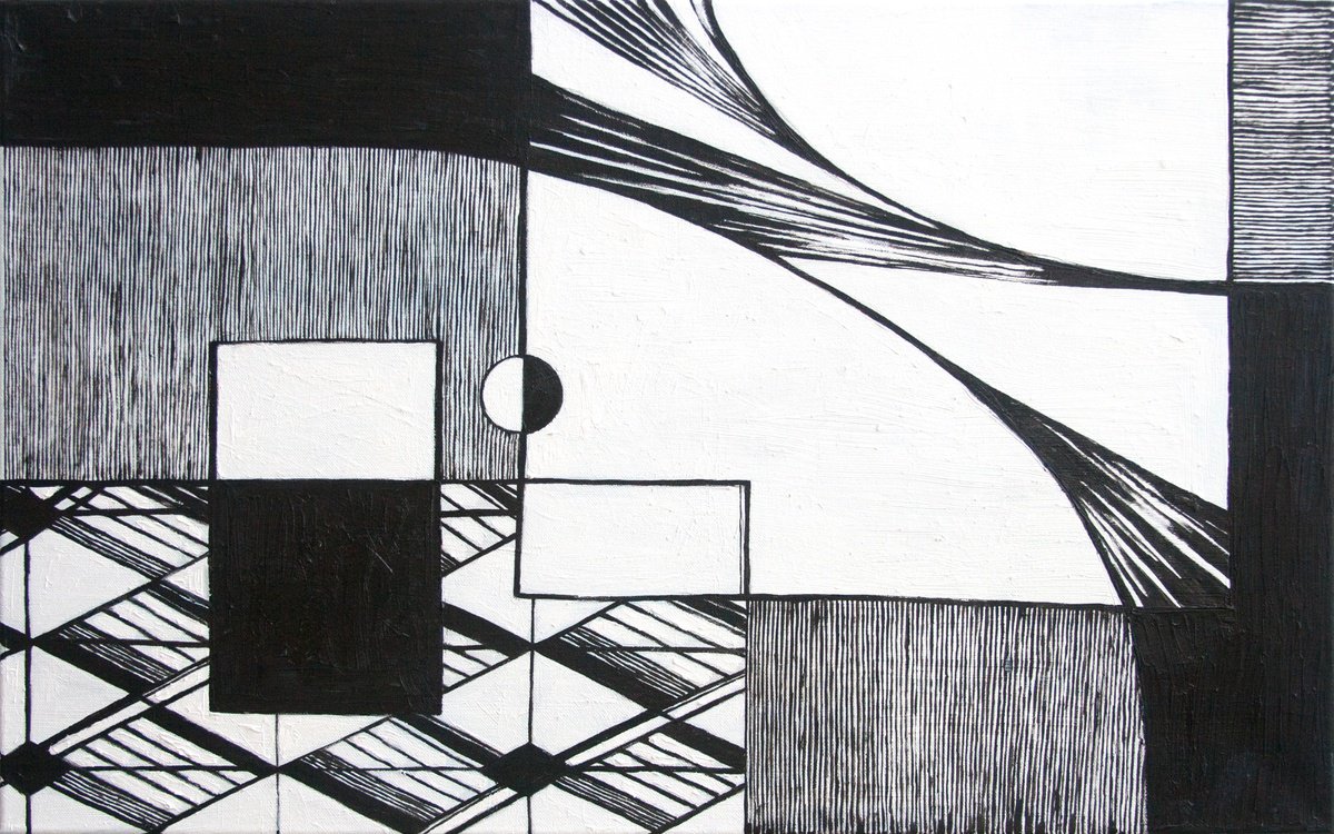 Geometric Abstract Oil Painting By Anna Khaninyan, 31 X 20, Graphic Balance, Original Artwork