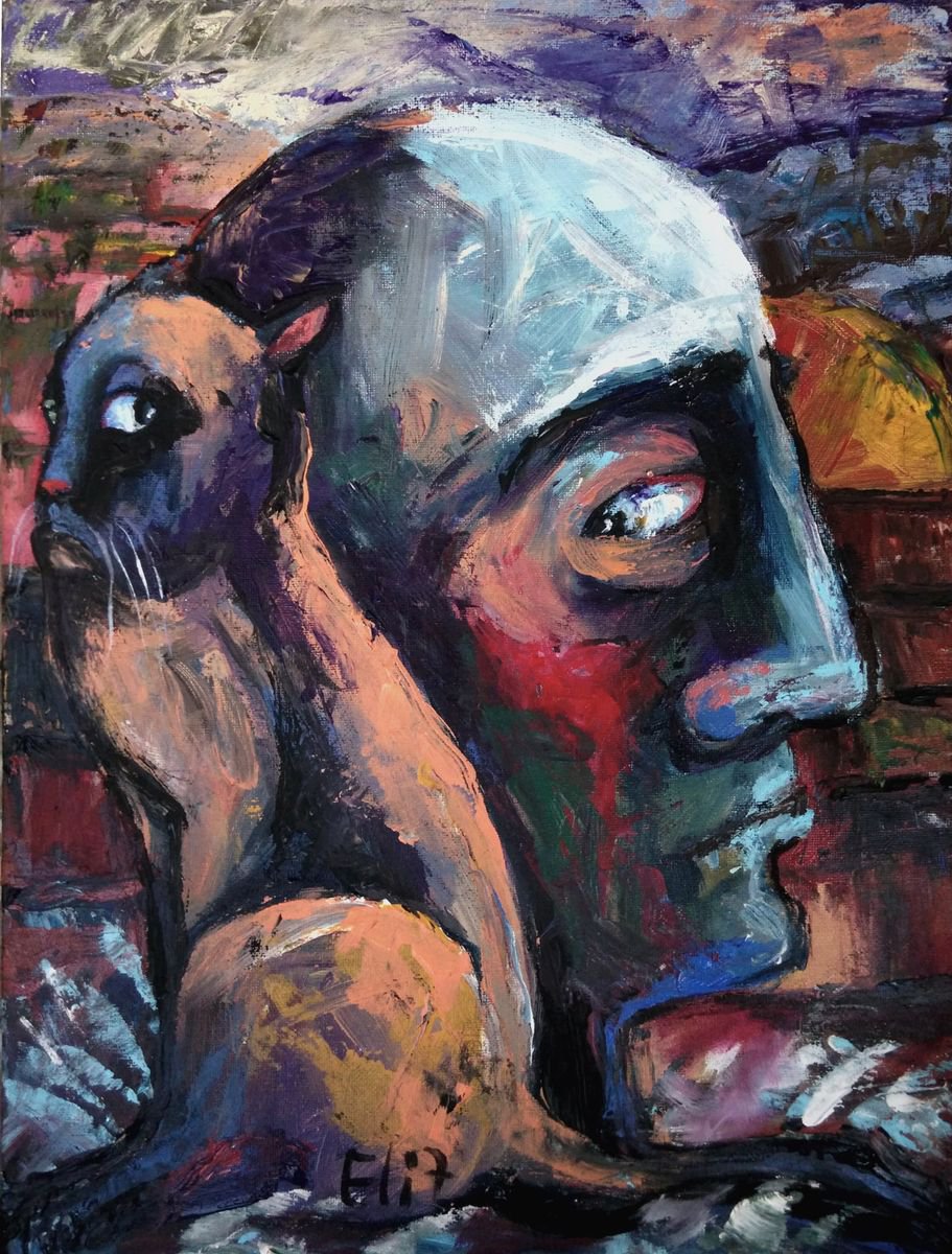 Expressive Animal Acrylic Painting By Elisheva Nesis, 12 X 16, Not On Speaking Terms, Original Artwork