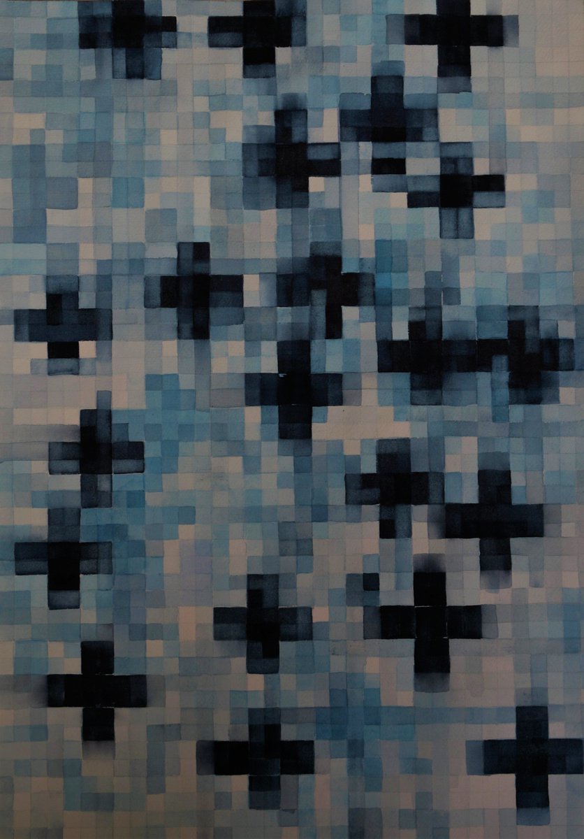 Geometric Abstract Watercolour By Anna Jannack, 14 X 20, Pool Vi, Original Artwork