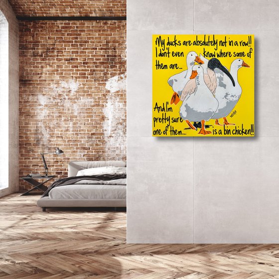 Ducks in a Row Yellow Bin Chicken 61cm x 61cm