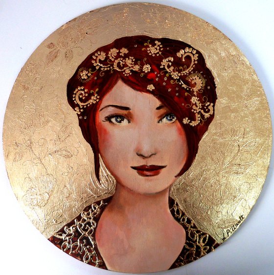 Berenice Gold.  wood round artwork 30cm.