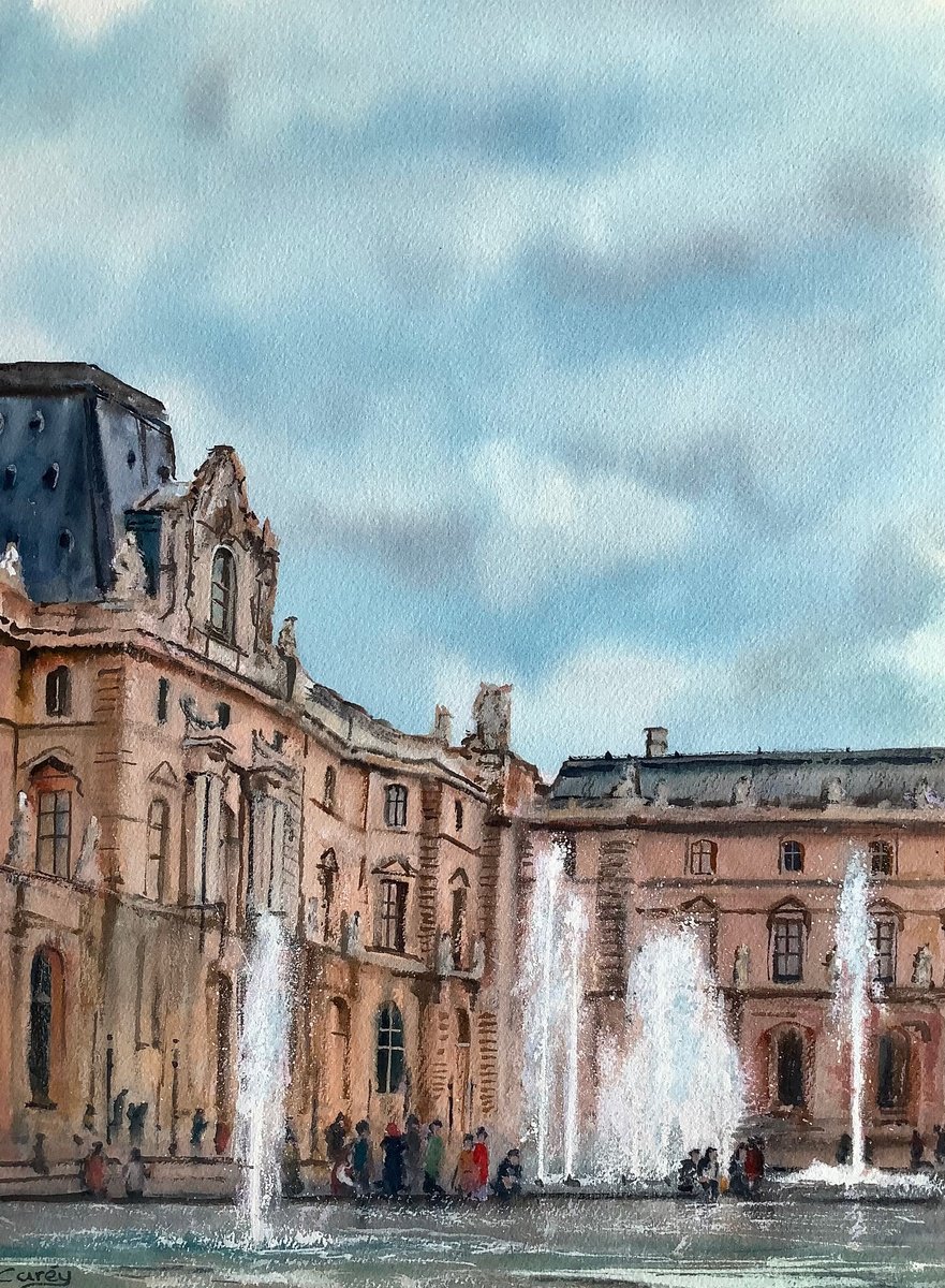 Impressionistic Cityscapes Watercolour By Darren Carey, 11 X 15, Louvre Museum, Paris, Original Artwork