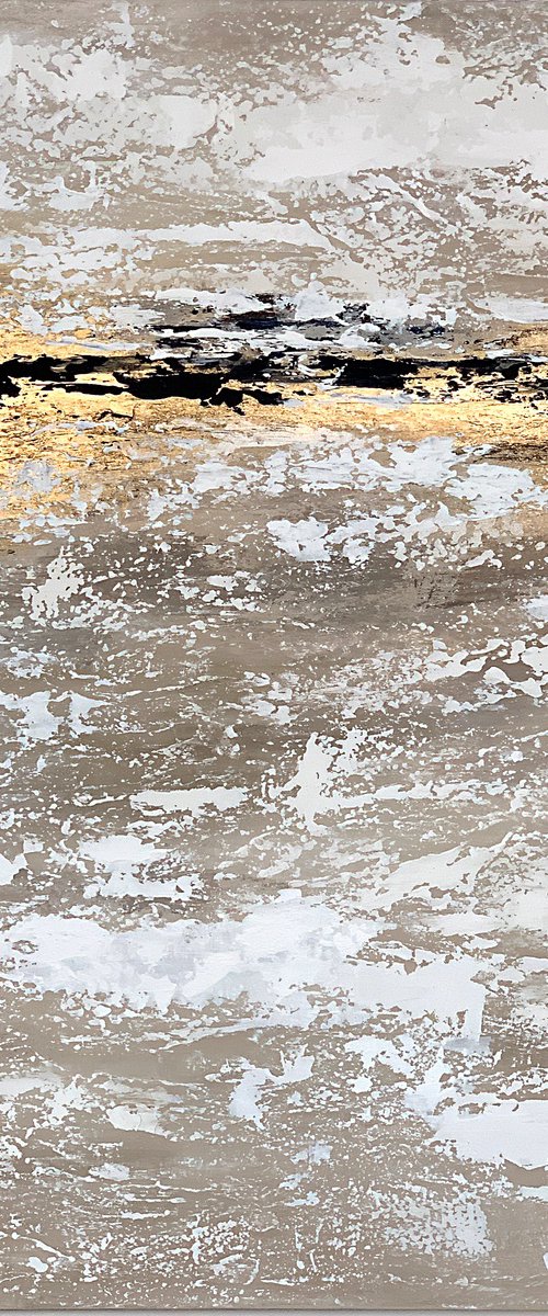 Beige Gold Gray Abstract on canvas. textured painting by Marina Skromova