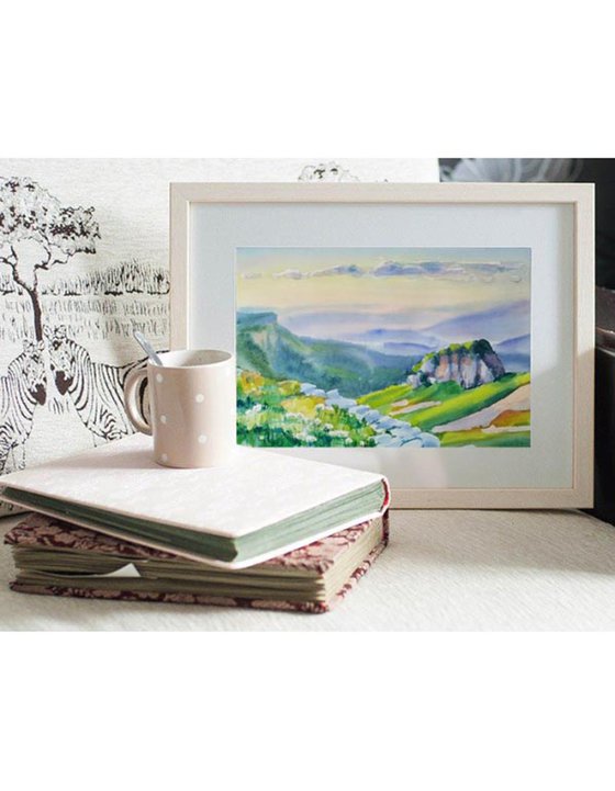 Watercolor painting In the mountains