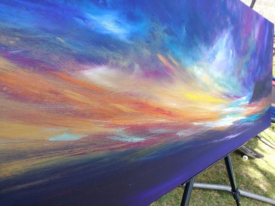 Reverie - Positive, Thoughts, Sunset, Stormy, Original Art, Seascape, Panoramic