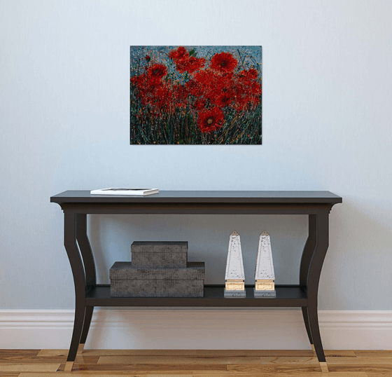 Wild Poppy Field Against the Sky #2  Pollock Inspired  Painting