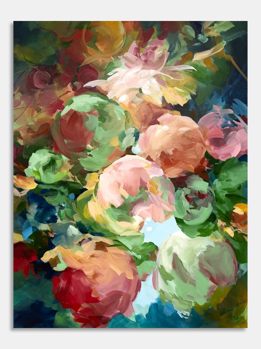 Expressive Botanical Acrylic Painting By Ines Khadraoui, 35 X 46, October, Original Artwork