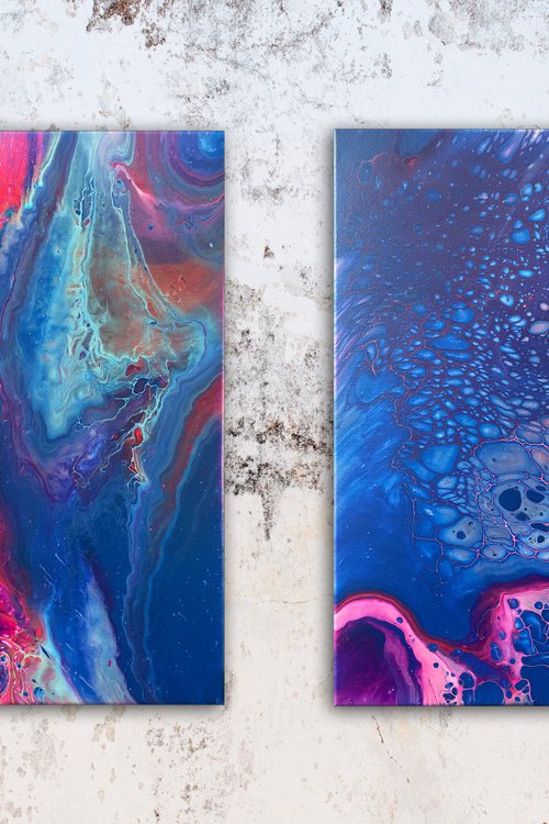 "Sharing A Dream" - FREE USA SHIPPING - Original PMS Abstract Diptych Fluid Acrylic Paintings On Canvas - 32" x 20" by Preston M. Smith (PMS)