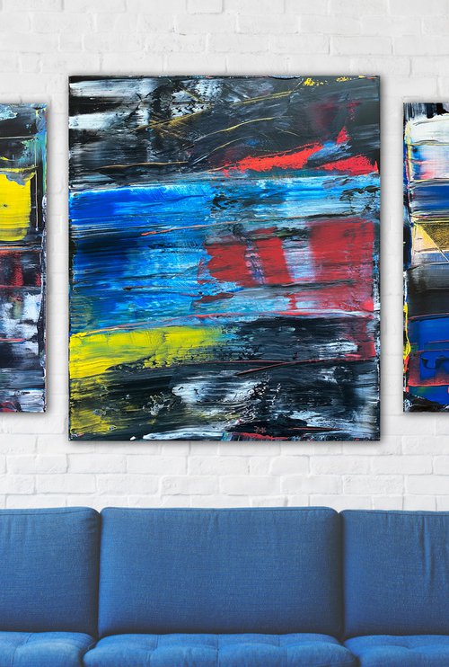 "An Orgy Of Pain" - Save As A Series - Original Xt Large PMS Abstract Acrylic Painting Triptych on Artist-Stretched Canvas - 108" x 42" by Preston M. Smith (PMS)