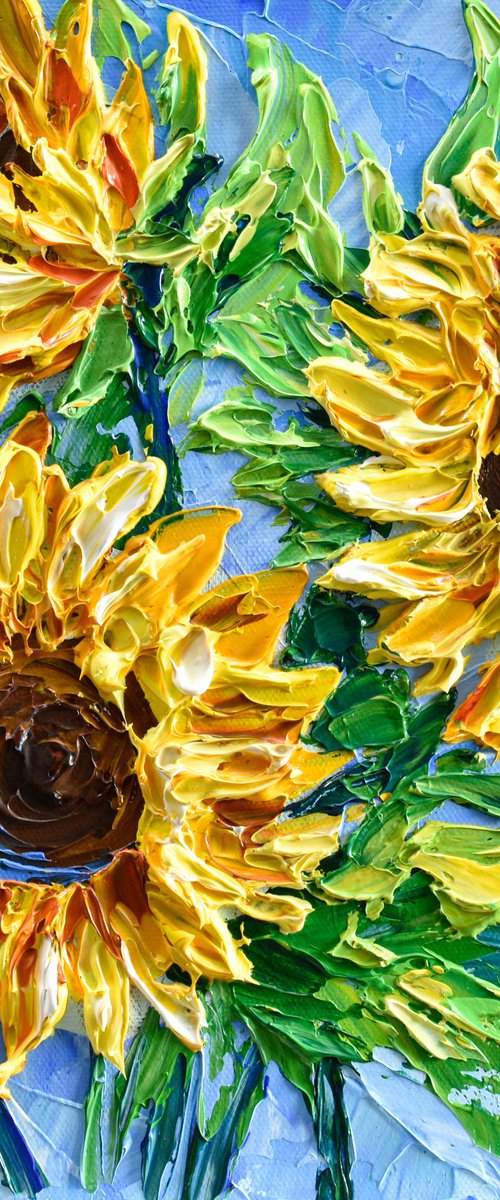 Sunflowers on blue II by Olga Tkachyk