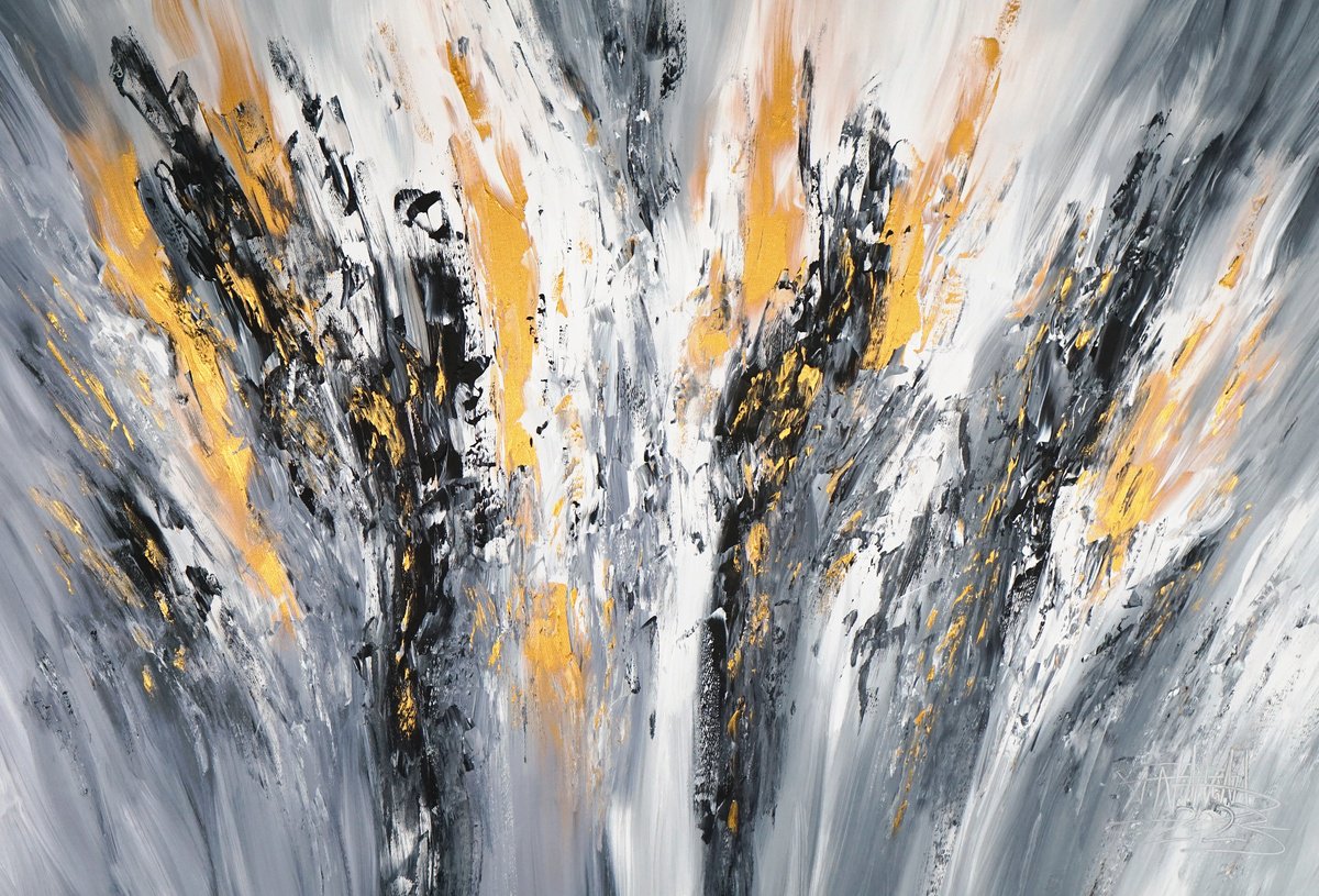 Abstract Acrylic Painting By Peter Nottrott, 61 X 41", Golden Moments D 1, Original Artwork