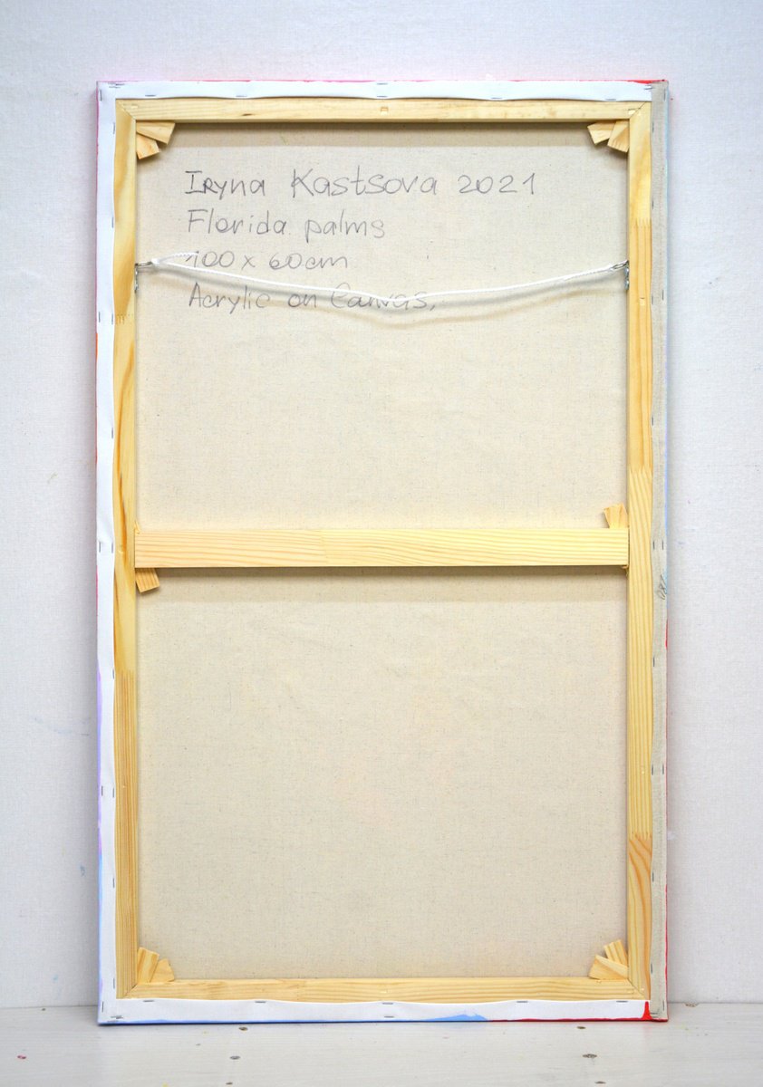 Expressive Botanical Acrylic Painting By Iryna Kastsova, 24 X 39, Florida Palms., Original Artwork