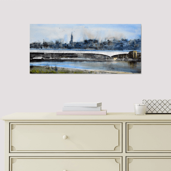 Blue day at Brankos bridge Belgrade 23x54 cm 2024