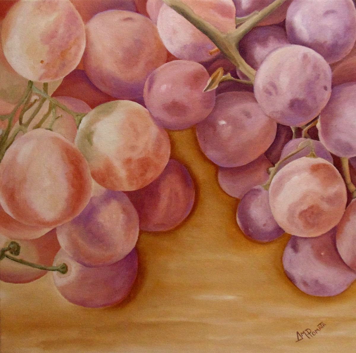 Impressionistic Still Life Oil Painting By Angeles M. Pomata, 16 X 16, Bunch Of Grapes, Original Artwork