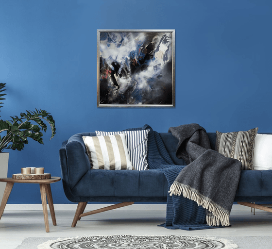 Stunning large framed mindscape rlief painting on wooden panel Marine storm signed O Kloska