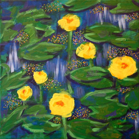 Water Lily Yellow... Triptych  /  ORIGINAL PAINTING