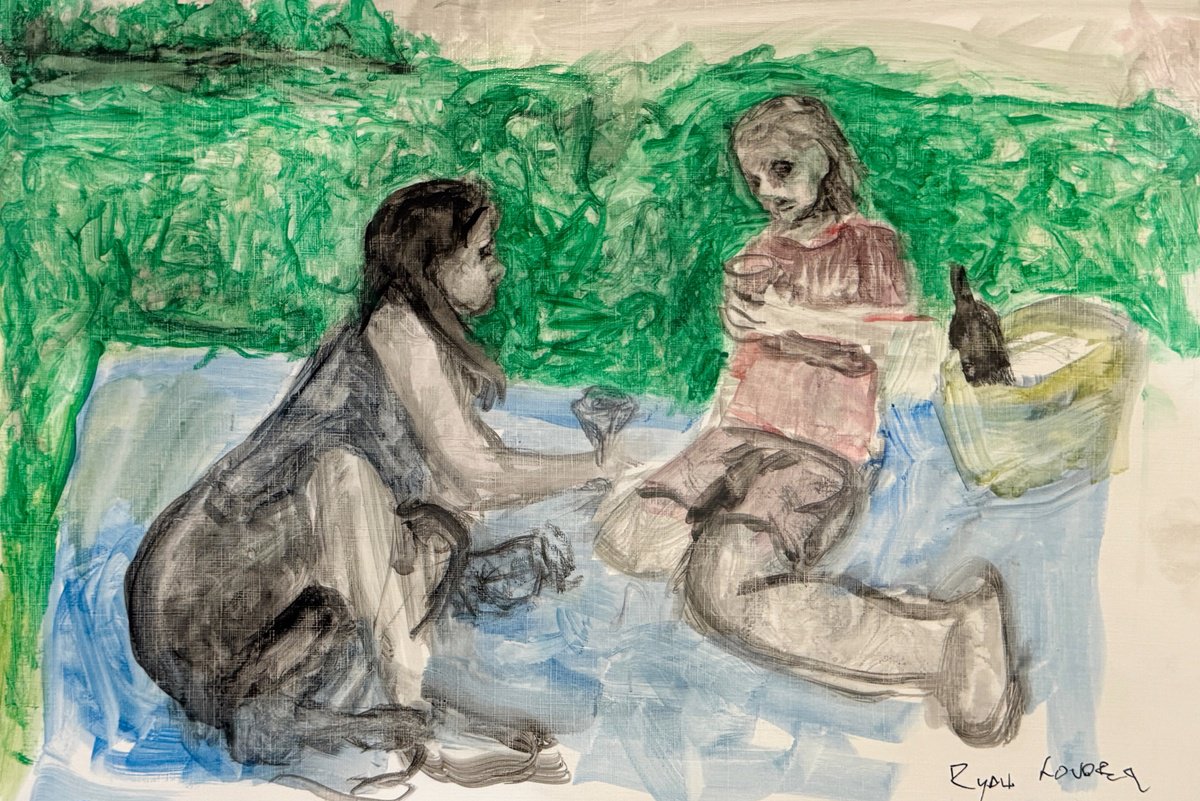 Illustrative Portrait Watercolour By Ryan Louder, 16 X 12", Deep In Conversation, Original Artwork