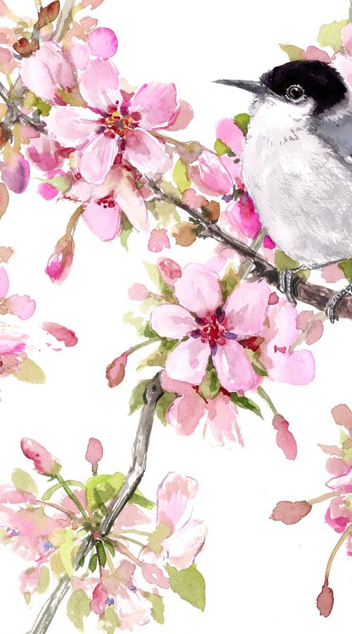 Gnatcatcher and Sakura by Suren Nersisyan